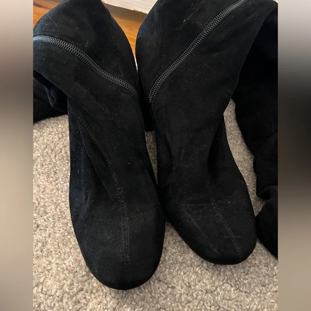 ZARA Women’s Black Faux Suede Chunky Heel Over the Knee Boots Size 37